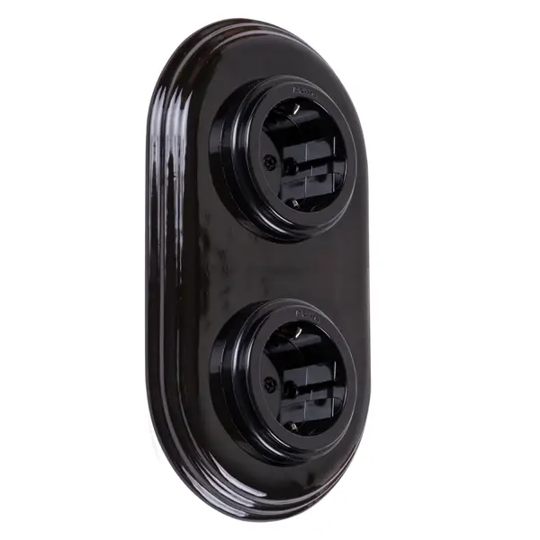 Double socket black porcelain with plastic insert - Image 2